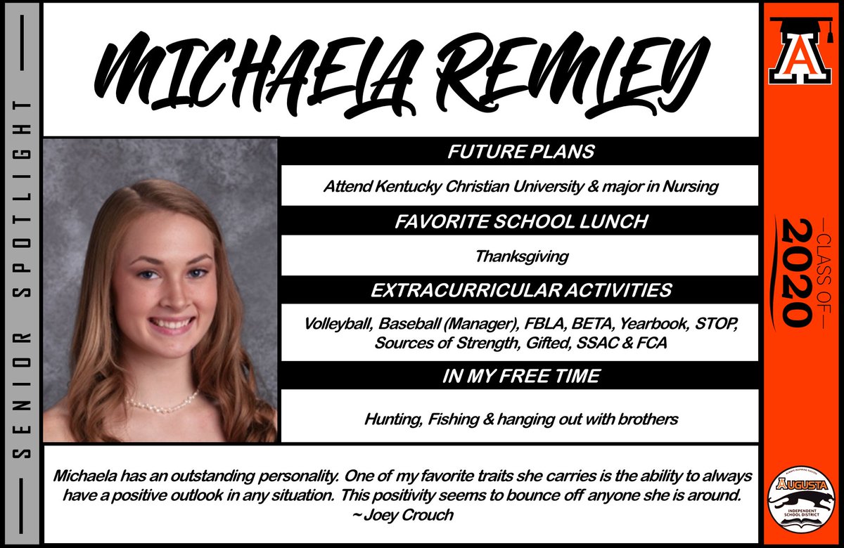 SENIOR SPOTLIGHT 🎓 AUGUSTA INDEPENDENT SCHOOL
#CLASSOF2020 👩‍🎓👨‍🎓 #PANTHERNATION🐾