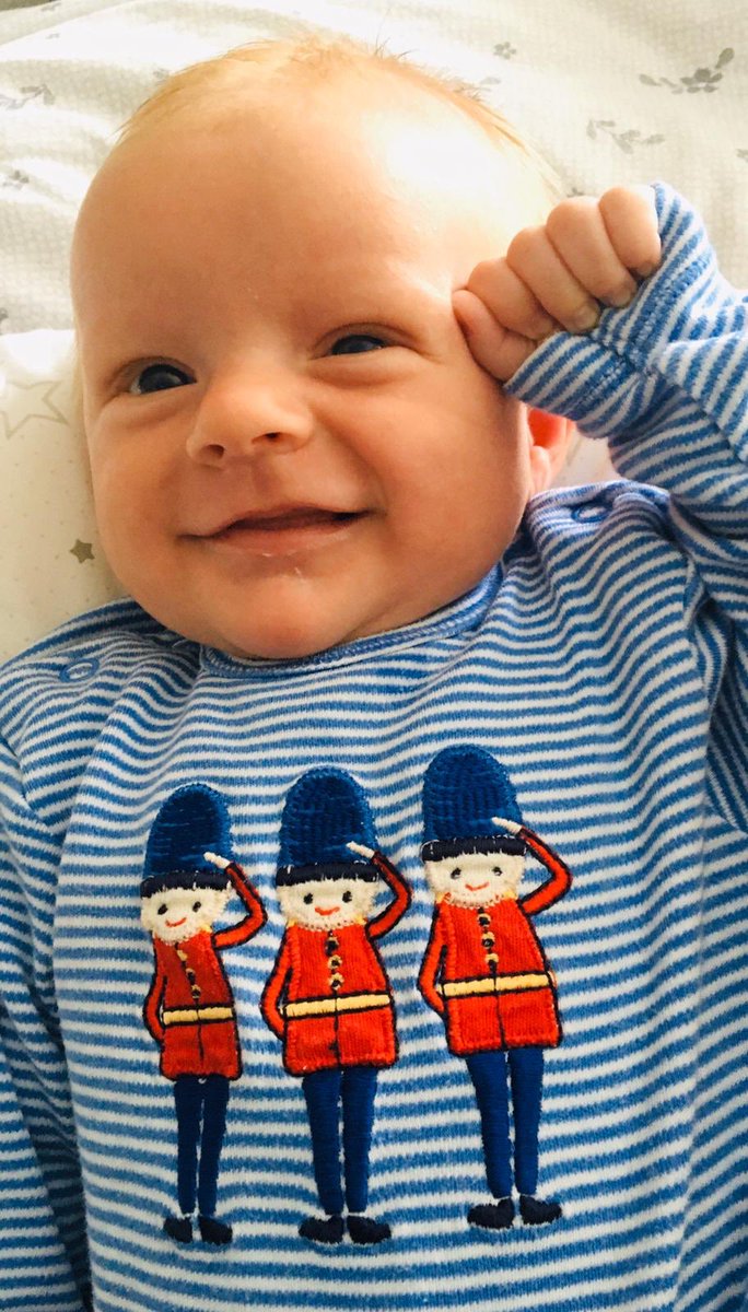 JonathanPBatten's tweet photo. @BBCTheOneShow saluting Colonel Tom on his 100th Birthday! Lewis Batten aged 7 weeks, from Walton on Thames, Surrey https://t.co/ln6NozHEF4