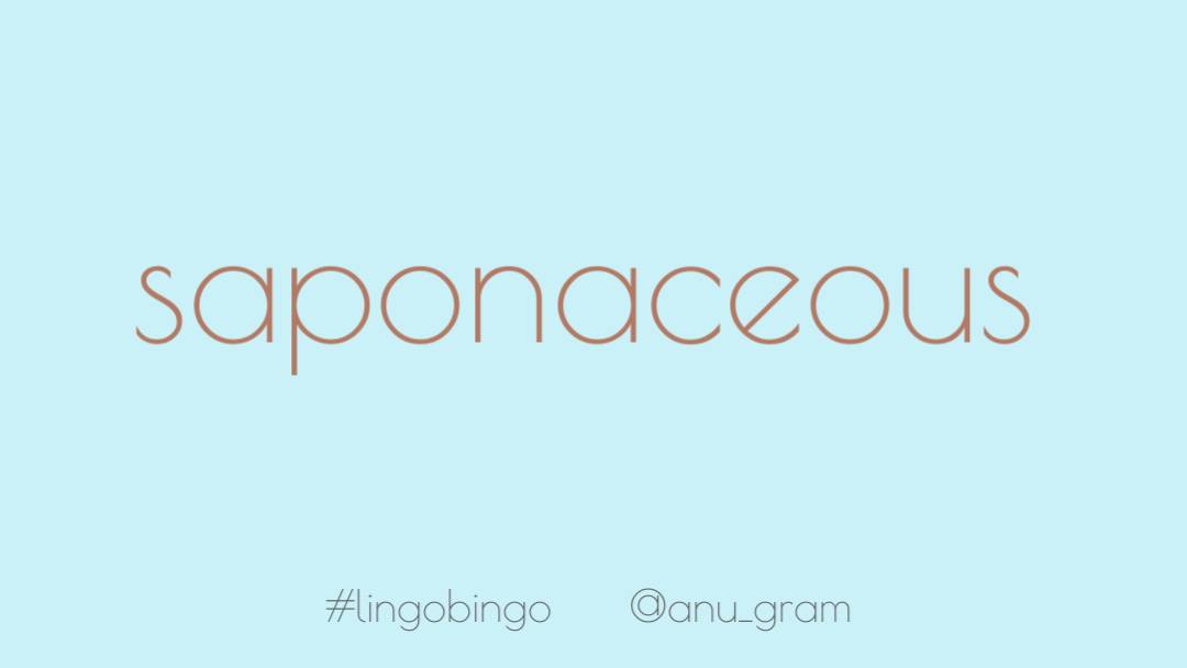 Playing catch up again.My next word should have been 'Saponaceous', meaning soapy. Quite du jour given the status quo #lingobingo