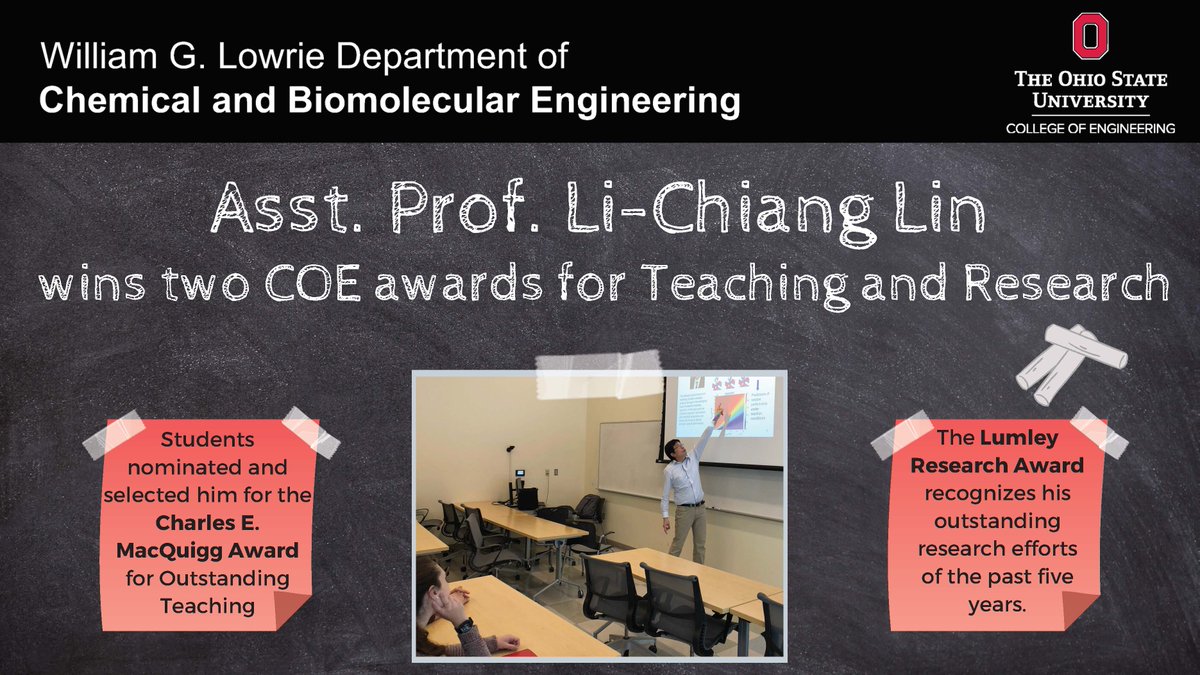 OhioState-CBE (@ohiostatecbe) on Twitter photo Congrats to Prof. Li-Chiang Lin for winning two <a href="/OSUengineering/">OSUengineering</a> awards: The Lumley Research Award recognizes success in pursuing new knowledge and the student-nominated/selected MacQuigg Award for Outstanding Teaching honors his passion/ability to explain complex material. Congrats to Prof. Li-Chiang Lin for winning two <a href="/OSUengineering/">OSUengineering</a> awards: The Lumley Research Award recognizes success in pursuing new knowledge and the student-nominated/selected MacQuigg Award for Outstanding Teaching honors his passion/ability to explain complex material.