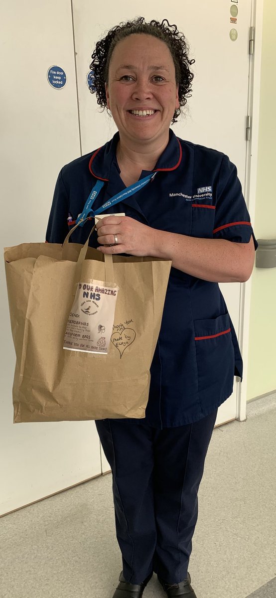 MDentalHospital's tweet photo. Matron delivering uniform bags which have been made by #highleighprimary school to the Dental Nurses working in the wards at MRI #proud #staysafe https://t.co/hbMX2bhwhN