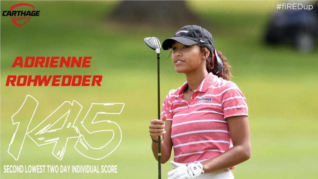 carthagesports's tweet photo. With a two day score of 145 at the Wisconsin-Whitewater Fall Invite, @carthage_wgolf freshman Adrienne Rohwedder stands in second for the lowest two day individual score in today's #RecordBookRewind #fiREDup https://t.co/dpoaeaXioO