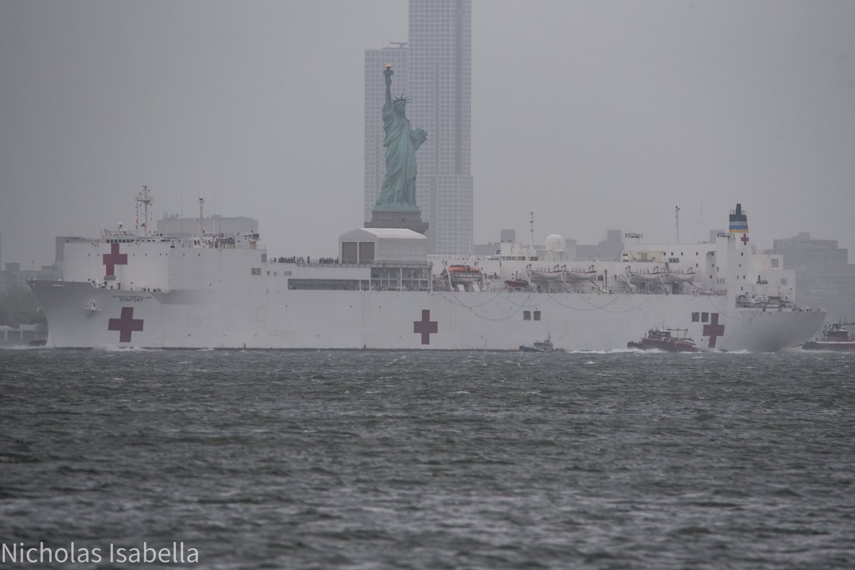 The #USNSComfort passing lady liberty as she departs NYC. A sign that things are slowly getting better. #coronavirus