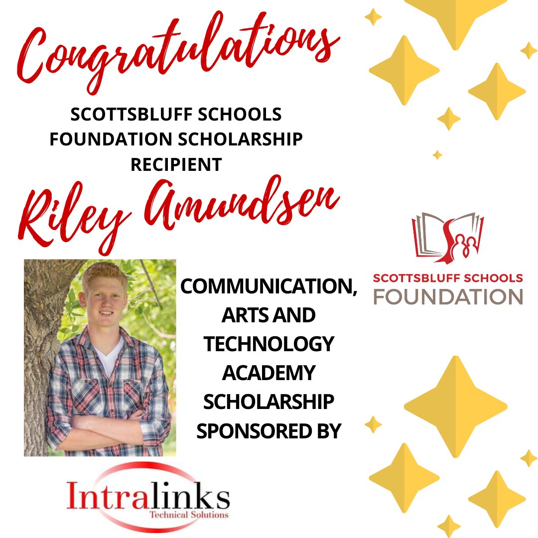 scbpubschools's tweet photo. Congratulations SBPS Foundation Scholarship recipient Riley Amundsen! Riley received the Communication, Arts and Technology Academy Scholarship sponsored by Intralinks. Riley plans to attend UNL and major in Architectural Design #bearcatpride #ScottsbluffCTE #sbpsfoundation https://t.co/O8qrLhNrha