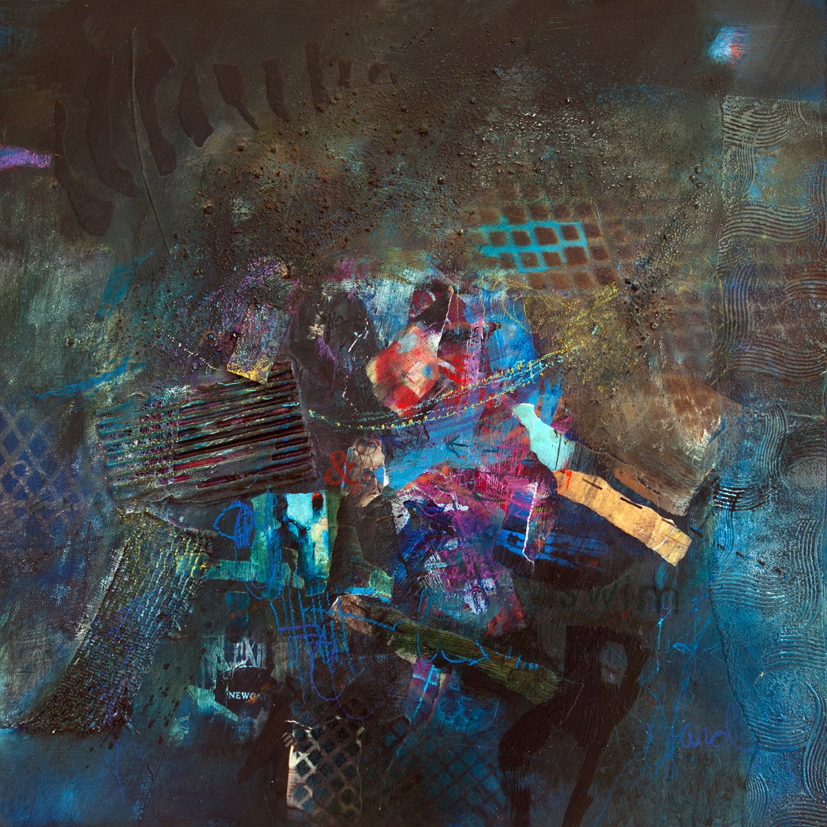 trevorjonesart's tweet photo. I've just ordered huge 140 x 140 cm stretcher bars for my next Crypto Picasso painting and NFT project to drop in June. In the meantime, I'm working on an NFT for this 2010 mixed media piece inspired by Scottish band Frightened Rabbits song 'Swim Until You Can't See Land'. ❤️😱🐇 https://t.co/RZqtEUOwWW