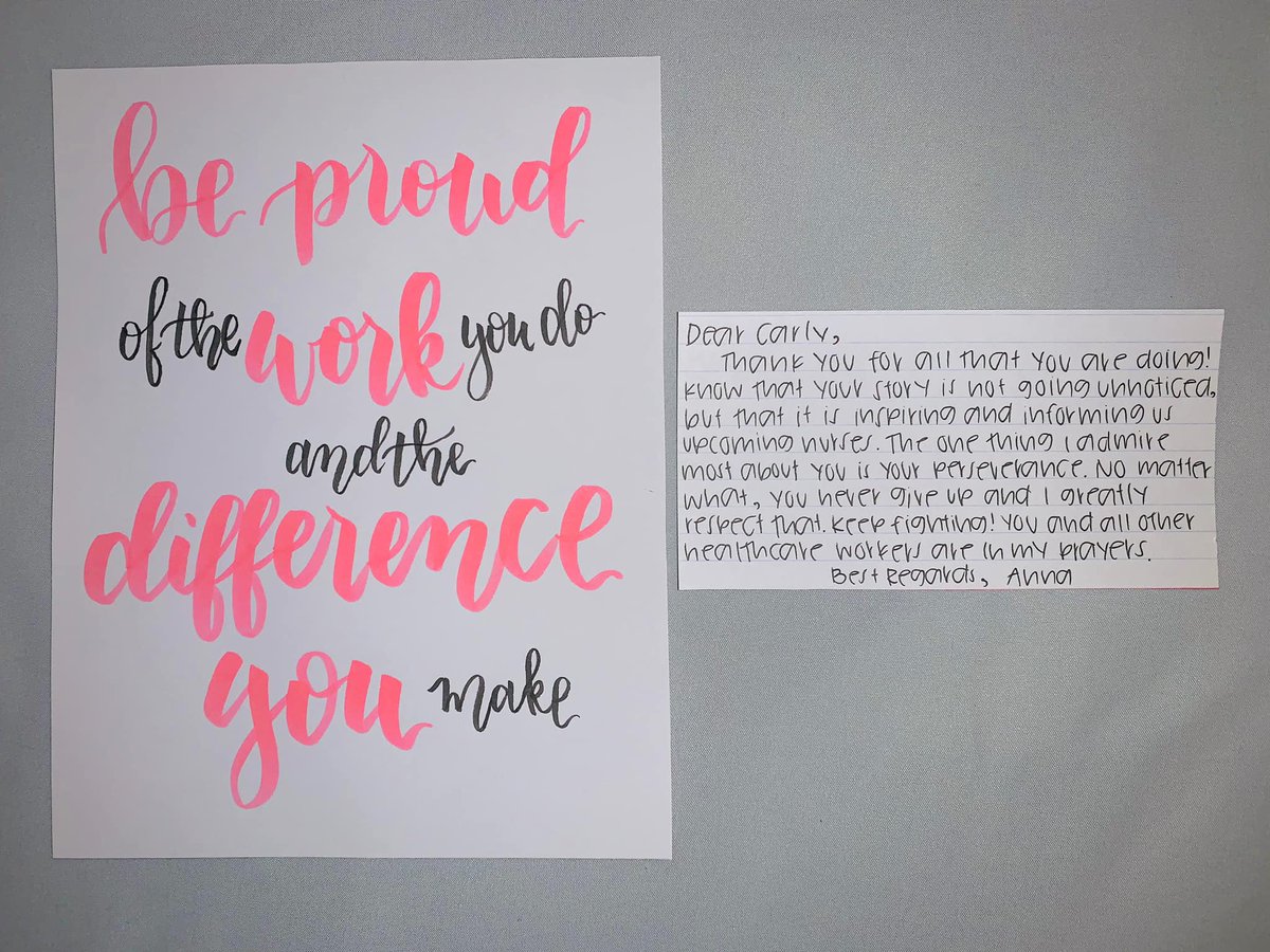 fcacad's tweet image. The Academy Intro to Nursing instructor, Jan Rayl, asked her students to send supportive messages to Carly Preston, a front-line nurse in NYC&apos;s ICU who volunteered to work during this pandemic.  Here are some of what they have sent her.   @write4jan @FCPSR2 @HOSAfallschurch
