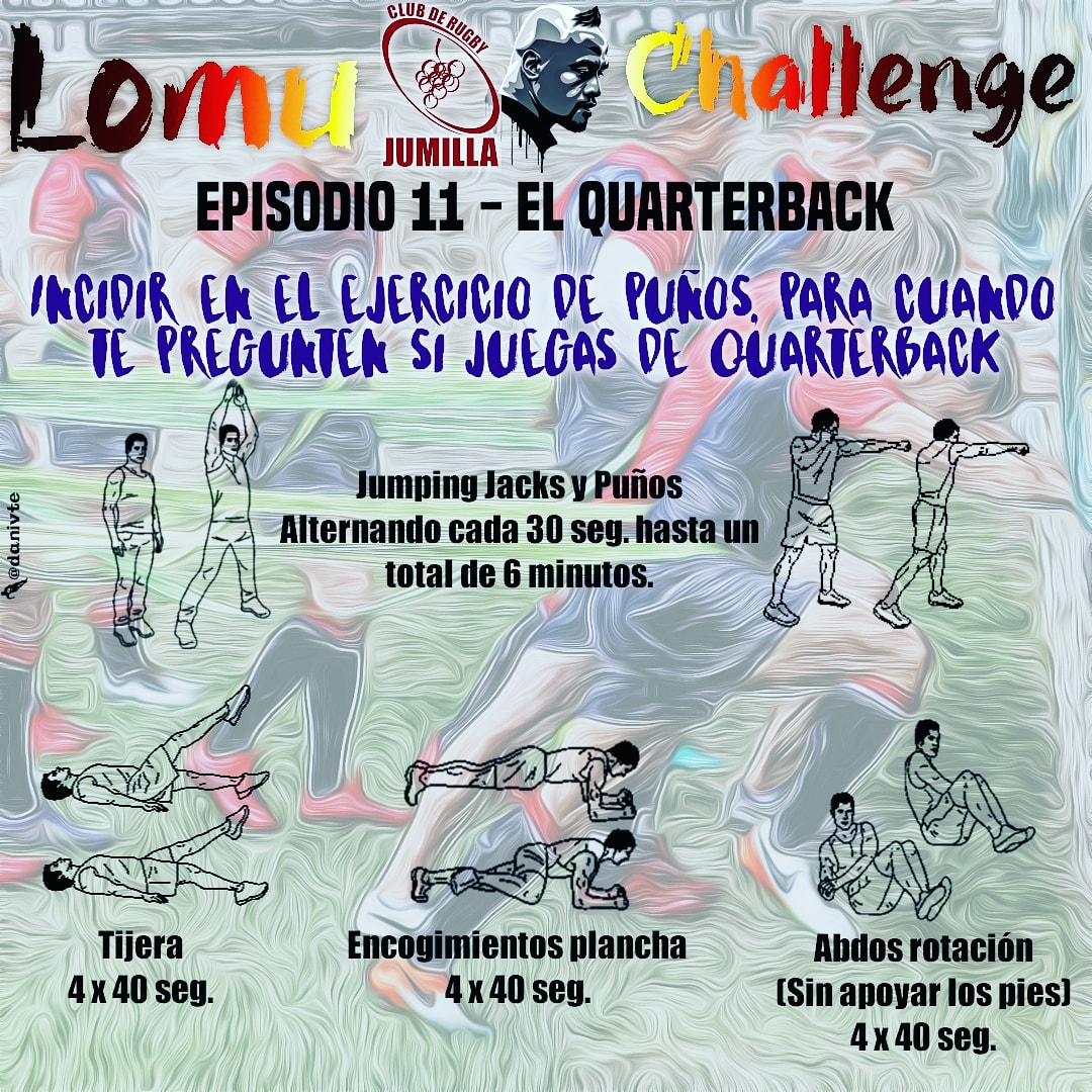 Y aquí llega el penúltimo entrenamiento del Lomu Challenge.

Disfrutadlo y guardados todos en vuestros favoritos para repetirlos.

#rugby #rugbygram #rugbymemes #jumilla #rugbyplayer #tackle #confinamiento #entrenaencasa #quédateencasa #yomequedoencasa