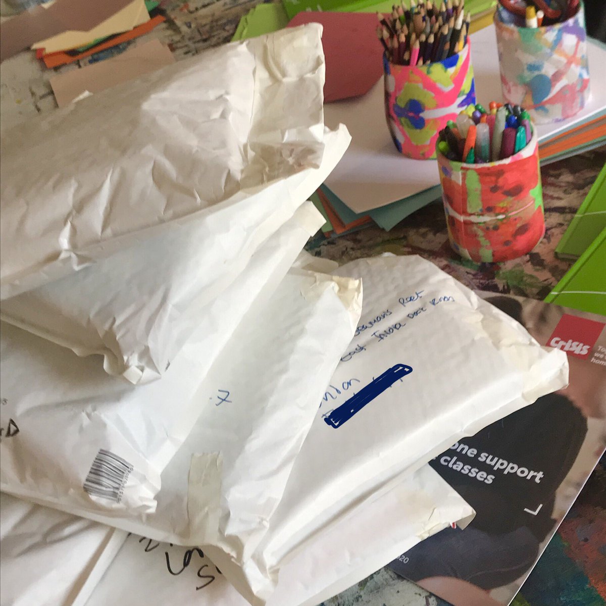 paula_lonergan's tweet photo. Creating during lockdown , more art packs and books being sent to @crisis_uk clients who are self-isolating in temporary hotel accommodation during Coronavirus Pandemic #homelessness #InThisTogether #Covid19UK https://t.co/6gEbqtiIKo