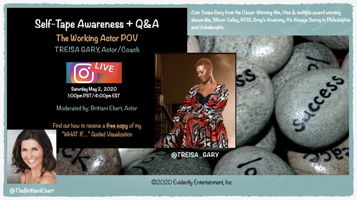 TreisaGary's tweet photo. So many self-tape challenges, right? Gotta luv 'em! It's the new norm. The demand will be high, so let's ensure ur crushin' 'em! Join my IG LIVE Sat 5/2/20 &amp; talk about it from a working actor POV + Q&amp;A! Plus, find out how to get my FREE Guided Visualization. C U then! BLESSINGS! https://t.co/qdQjJLNpZS