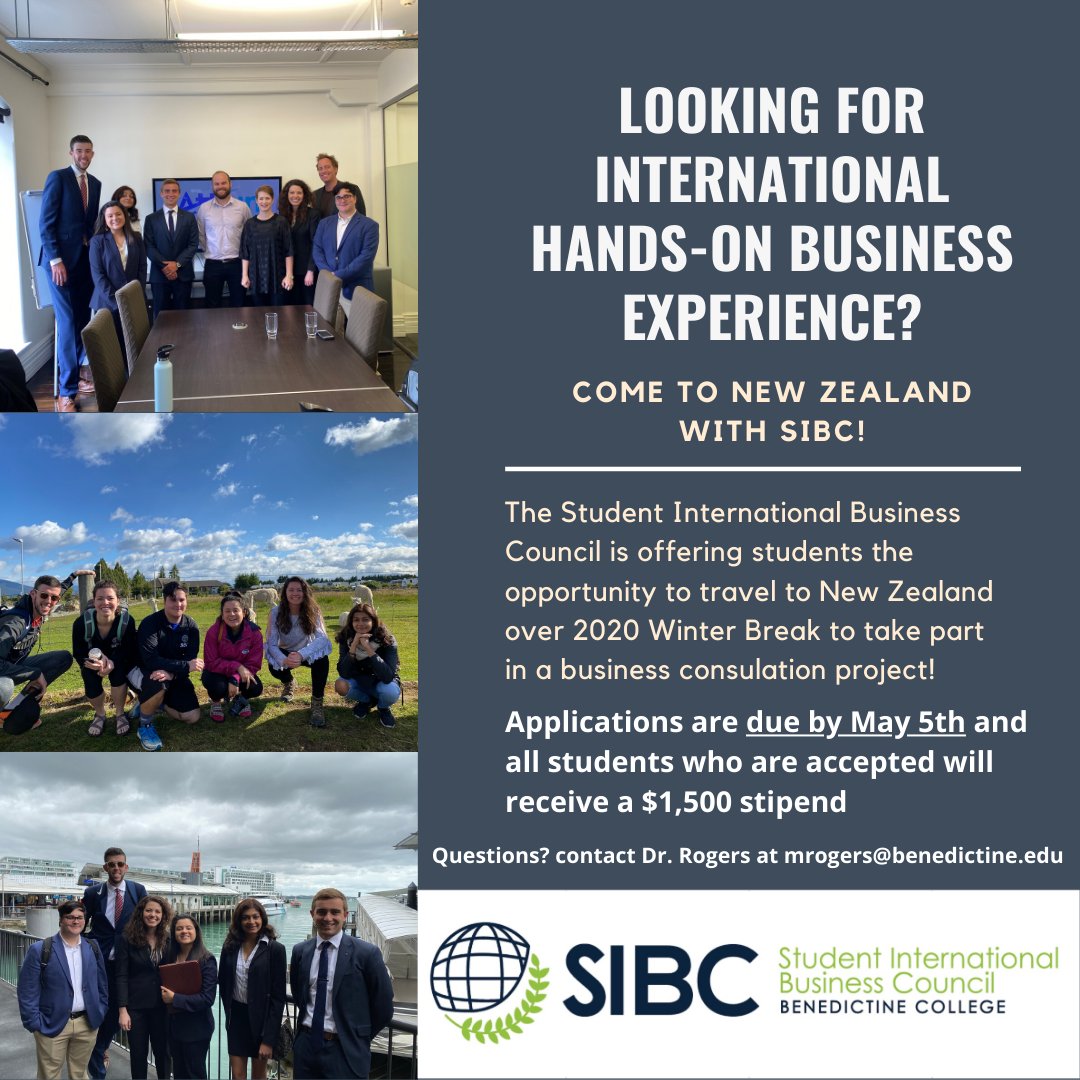BenedictineSIBC's tweet photo. Hey everyone! Don’t forget the application deadline for SIBC’s New Zealand project is May 5th! Apply now at https://t.co/cZXGMgVuMf https://t.co/KgxcLRl0yN