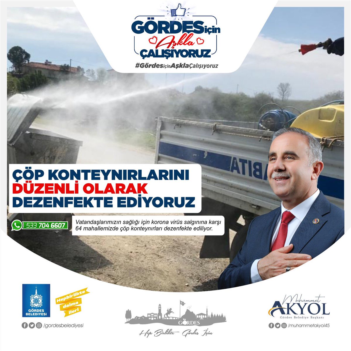 gordesakgencler's tweet photo. Gördesli hemşehrilerimizin sağlığı için dezenfekte ekiplerimiz ilçemizin merkez ve mahallelerinde yoğun mesai yapıyor. #GördesİçinAşklaÇalışıyoruz https://t.co/Qea8x7TSIn