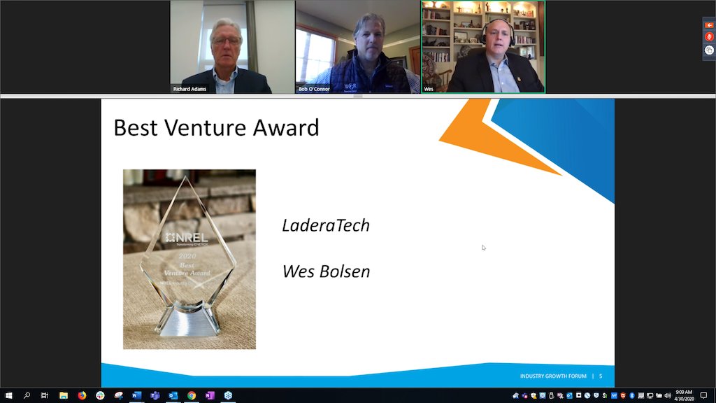 NREL's tweet image. 👏 Congratulations to @LaderaTech! They were awarded the 2020 Best Venture Award at NREL&apos;s Industry Growth Forum. This Englewood, Colorado-based company has developed environmentally friendly and long-lasting fire prevention products. nrel.gov/news/press/202… #IGF2020