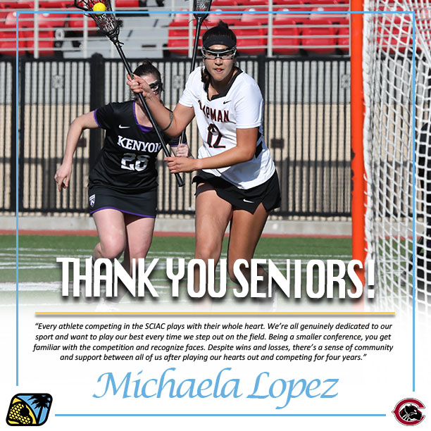theSCIAC's tweet photo. WLAX | The final group of seniors we’d like to honor are Leah Donnelly, Ally Kroeckel, Michaela Lopez and Haley Reinhard of @Chapmansports! See what Ally, Michaela and Haley had to say about their favorite aspect of competing in the SCIAC! 

#SCIAC | #d3wlax | #thankyouseniors https://t.co/BYyar7BxBp