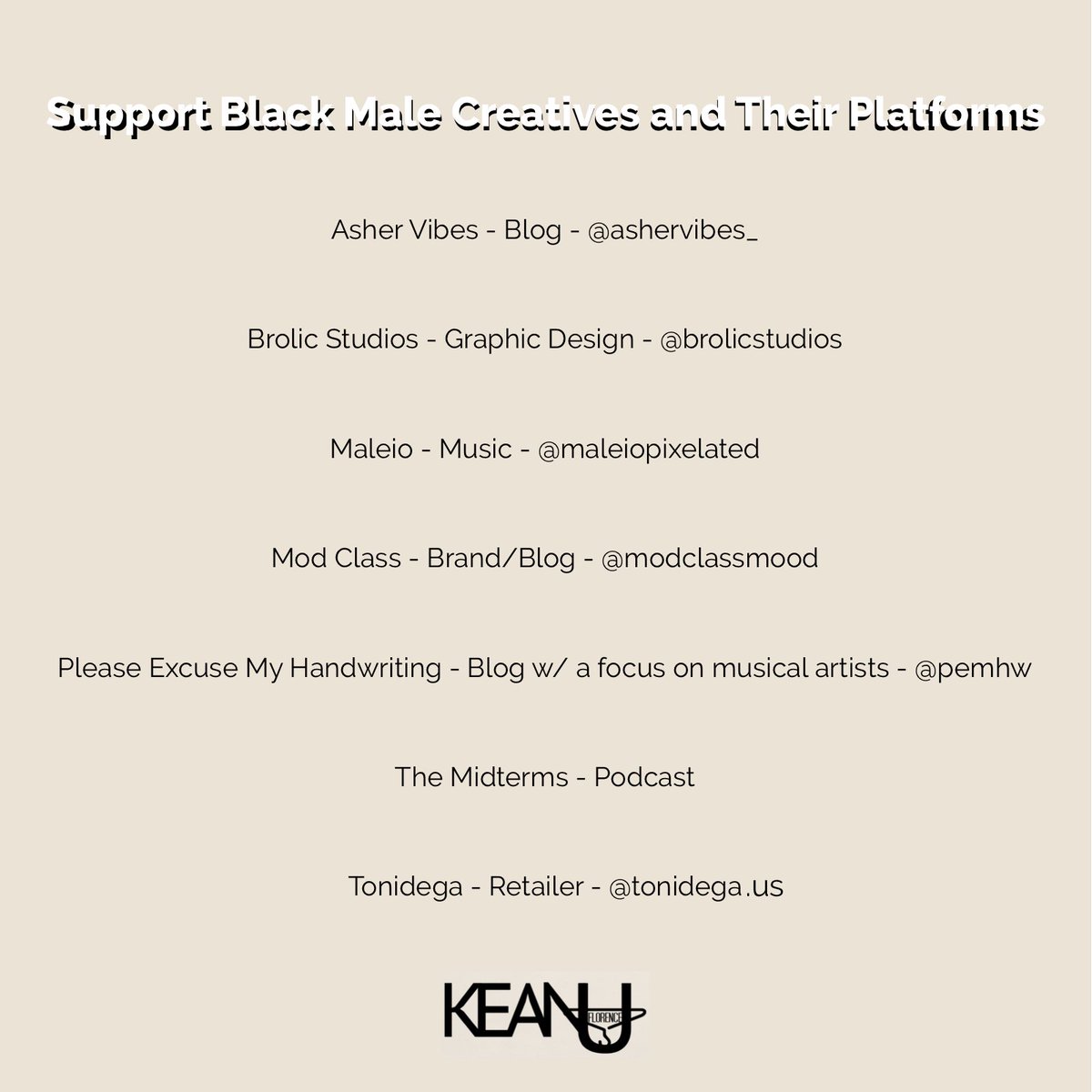 KeanuFBlog's tweet image. Support Black Male Creatives and Their Platforms! 

I think black men have incredibly unique and valuable perspectives, here are 7 different creative platforms (most on Instagram) to check out next.