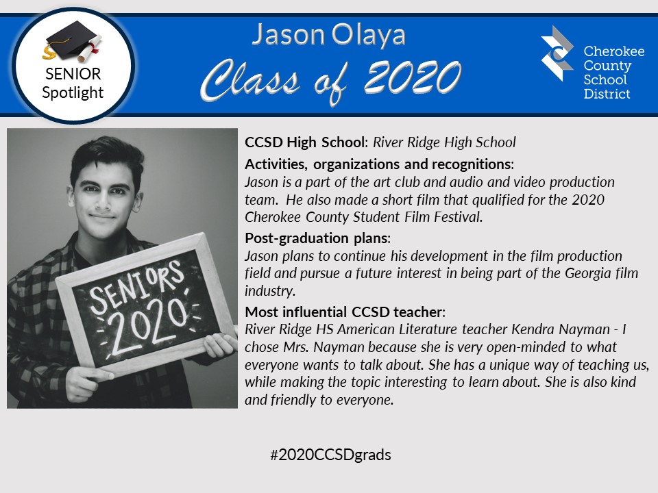 CherokeeSchools's tweet photo. CCSD's "Student of the Day" is announced on WLJA 101.1 FM at 7:15 a.m. and 5:15 p.m. each school day, and we highlight these outstanding students here, too. For the month of May, we'll be featuring Class of 2020 graduating seniors! #CCSDfam #2020CCSDgrads https://t.co/DQL85CtQmR