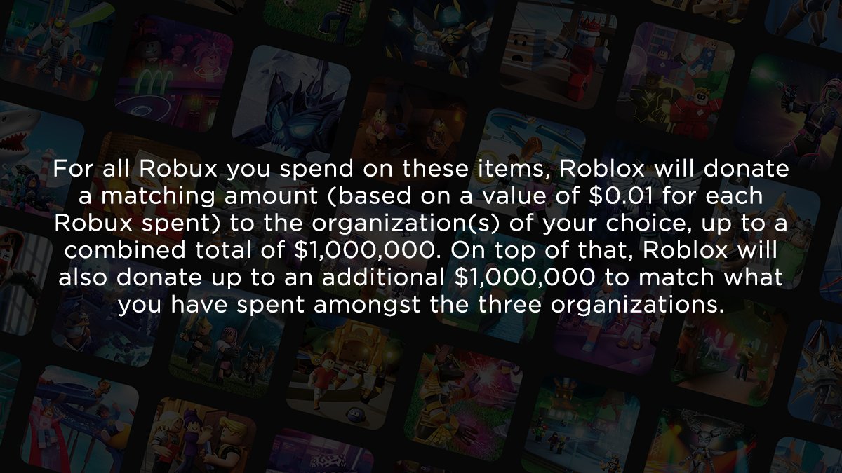 Roblox On Twitter In Times Of Crisis The Roblox Community Stands Strong Learn How You Can Support Nokidhungry Unicefusa And Codeorg S Global Covid 19 Relief And Recovery Efforts With These Limited Edition Items - how to see how much robux you've spent in total