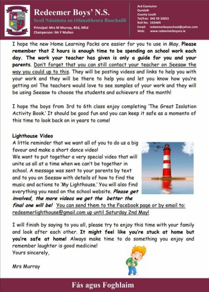Today's update to pupils from our principal, Mrs Murray 💝