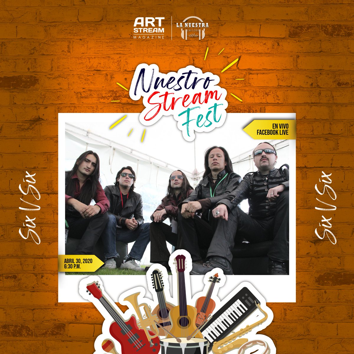 Hoy, desde las 6.30 PM estaremos en #NuestroStreamFest, mostrando nuestra música #DesdeCasa 🏠

Nos vemos en la transmisión a través de Facebook Live en @Lnuestraemisora y <a href="/ArtStMagazine/">Art Stream Magazine</a>. 📻🎙️

SIX V SIX

#PowerRockAndRoll
