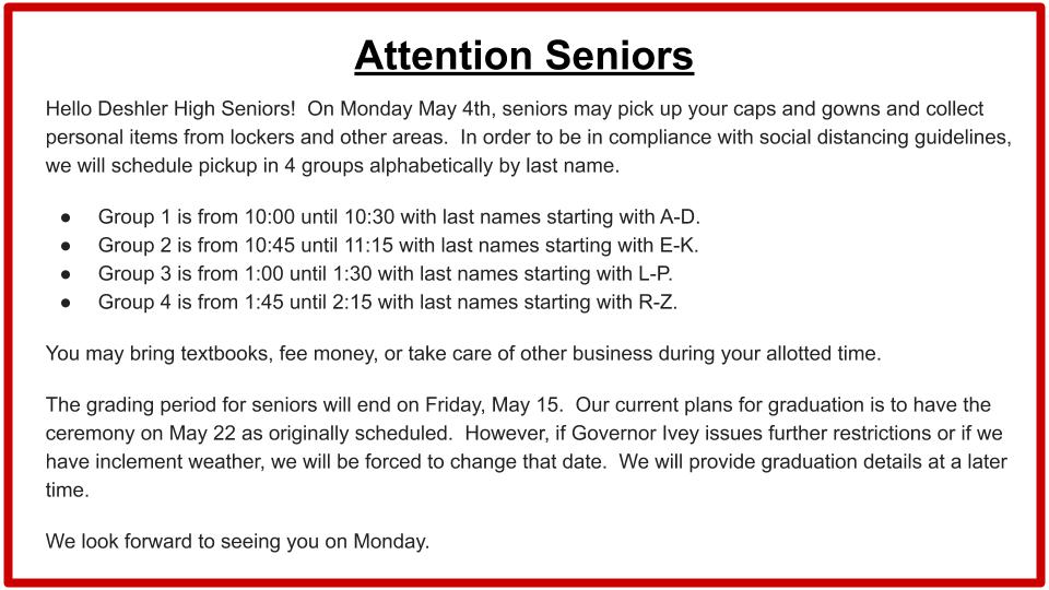 Attention Seniors!!