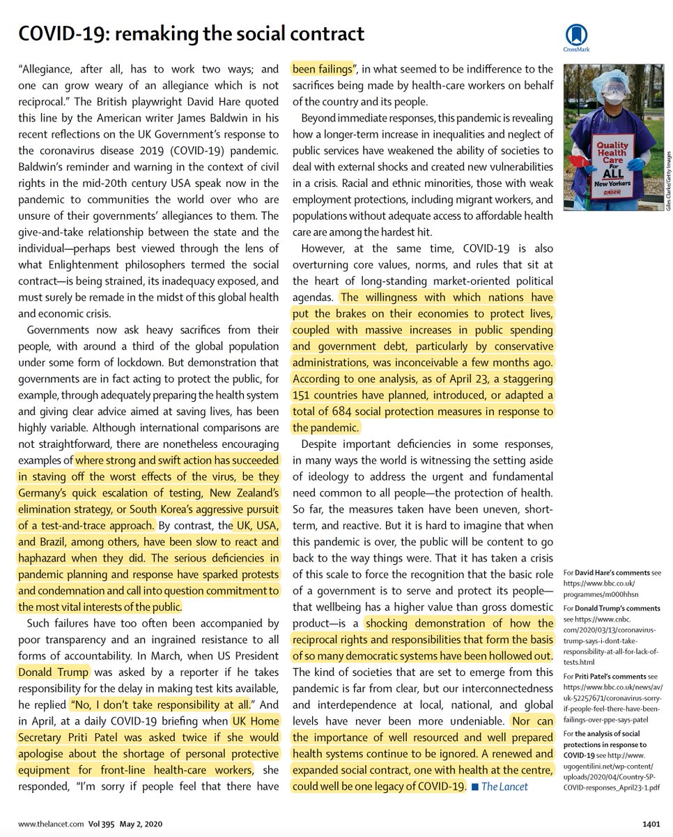 2 quite relevant <a href="/TheLancet/">The Lancet</a> editorials today on the pandemic
Not a global health crisis, a crisis about life itself
thelancet.com/action/showPdf… by <a href="/richardhorton1/">richard horton</a> 
The need for remaking a social contract
thelancet.com/journals/lance…