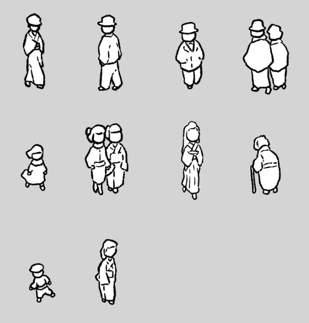 #進捗 モブはマルチブラシを作った、CLIP STUDIOのマルチブラシは楽しいのでぜひ作ってみましょう
素材を小さく描きすぎたのでちょっと線が太かったな 