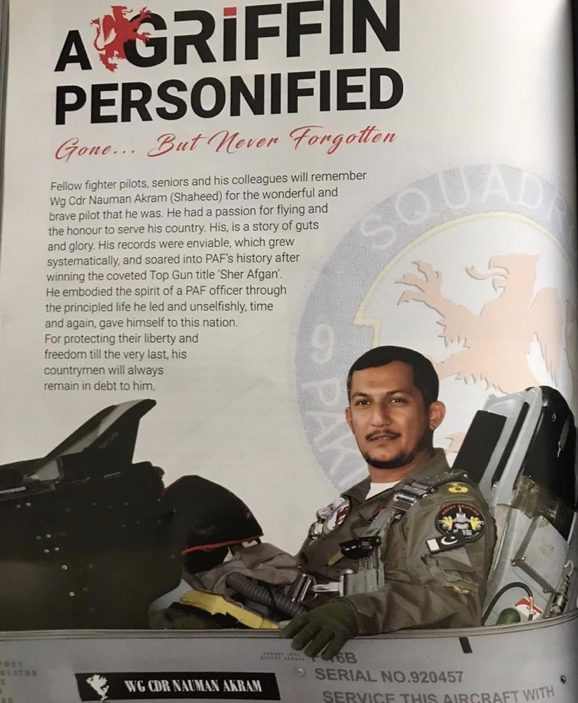 salmanakram741's tweet photo. “His, is a story of guts and glory. His records were enviable which grew systematically, and soared into PAF’s history after winning the coveted Top Gun title ‘Sher Afgan’.”
Tribute to Wg Cdr #NaumanAkram Shaheed in ‘’Second to None” magazine. #NomanAkram https://t.co/k4Ip59iZM9