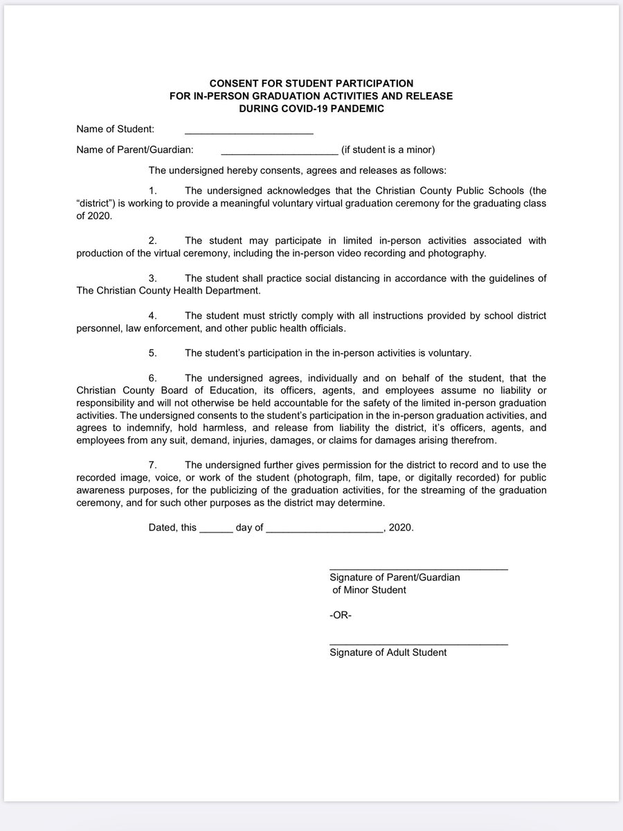 HopHighTigers's tweet image. Attached is the participation and release form for Graduation 2020. This form MUST be completed and turned in before seniors can walk the stage during the virtual recording. Forms can be turned in tomorrow, May 1, between 11am-5pm, or emailed to levi.barnes@christian.kyschools.us