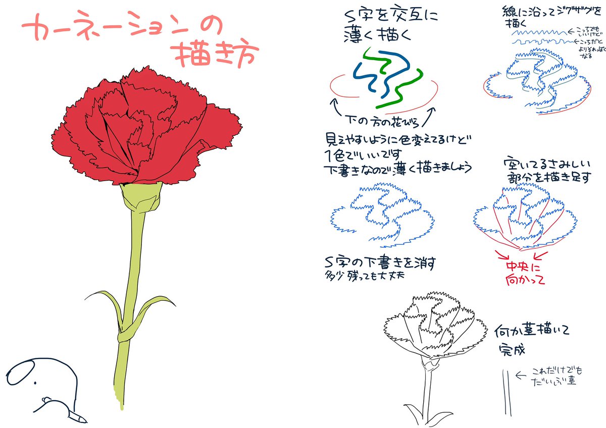 Twitter 上的 まつおるか 母の日近いのでカーネーションの描き方 T Co Qxyjynlode Twitter