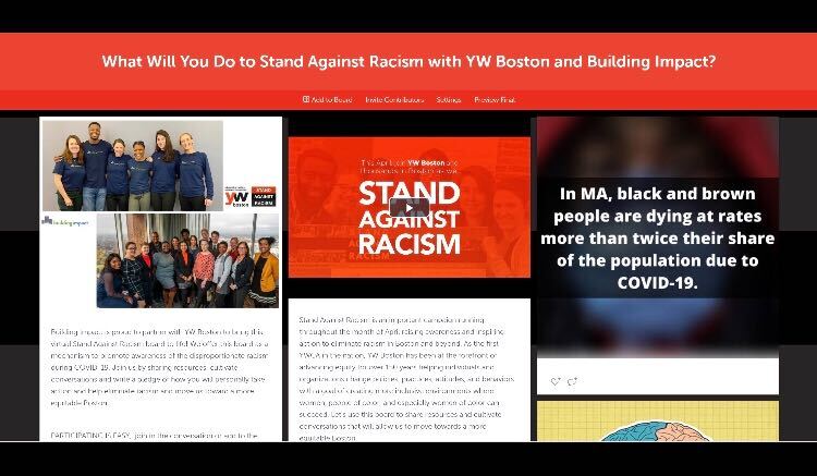 With the disproportionate impact of #COVID19 on communities of color, we invite you to read and make a virtual pledge to #StandAgainstRacism on our Board with @YWBoston Today is the last day of the Campaign but join us since the board will up hubs.ly/H0pWkHr0 #racialequity