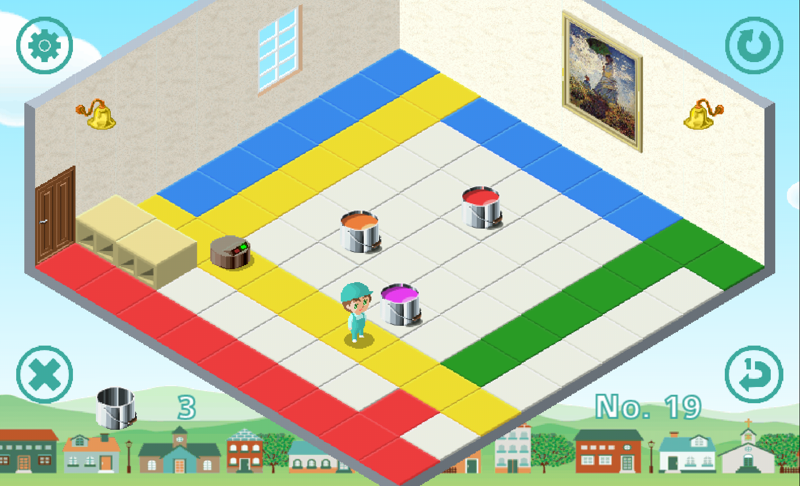 ChabaoriS's tweet photo. Click on the paint to spread it in all four directions. You can walk on the panel of the same color as the one you are standing on. Click on all the paint and you're out the door.
#puzzlegames #AndroidDev #ColorfulFloor
https://t.co/sVrajhZMkl https://t.co/E74Qg00cS9