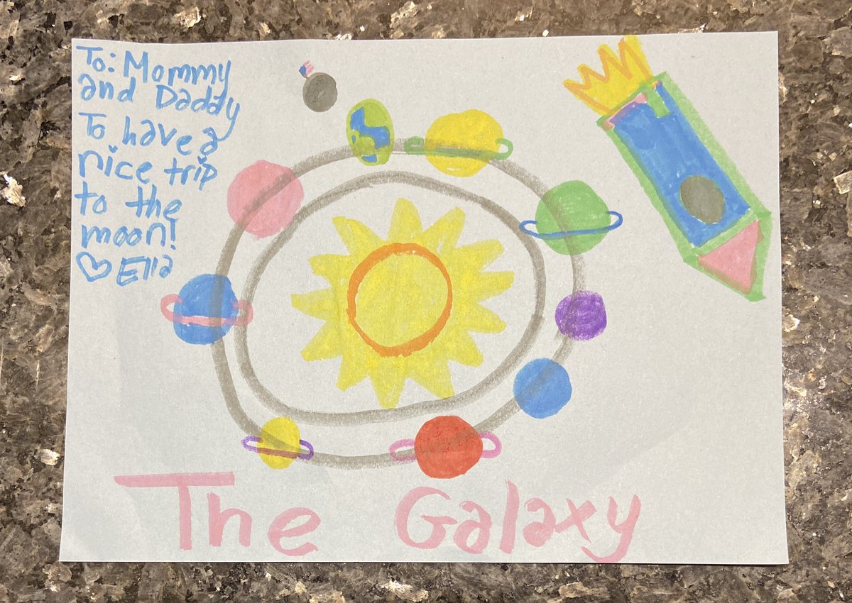 Carroll46's tweet image. My daughter, the future planetary scientist, wants @CarrollLR and I to go to the moon. We’d prefer Turks and Caicos for a week or two, but hey, the moon will do! Proud of you Ella! 

#ScienceGirl #WomenInScience #QuarantineLife #PlutoIsAPlanet #FlyMeToTheMoon #ScienceRules