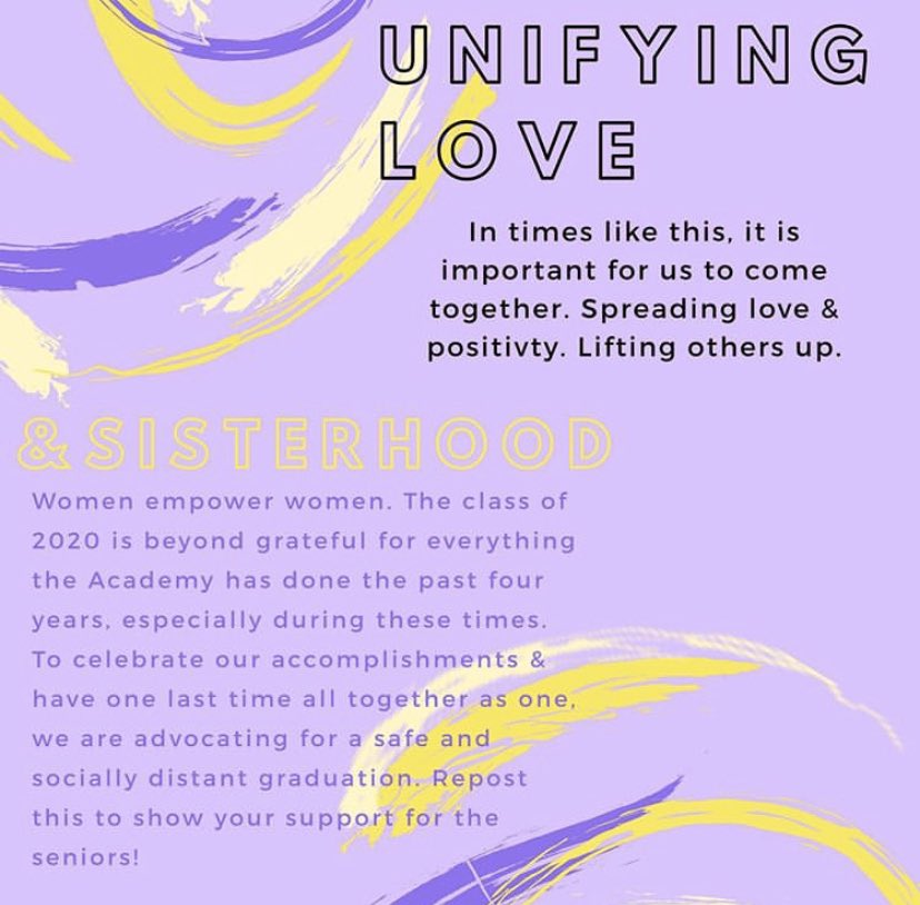SJA_2018's tweet photo. graduation at sja is such an important tradition that everyone should get to experience. we’re standing with you and we send you our love @sjaclassof2020 https://t.co/Dp21rgODMr