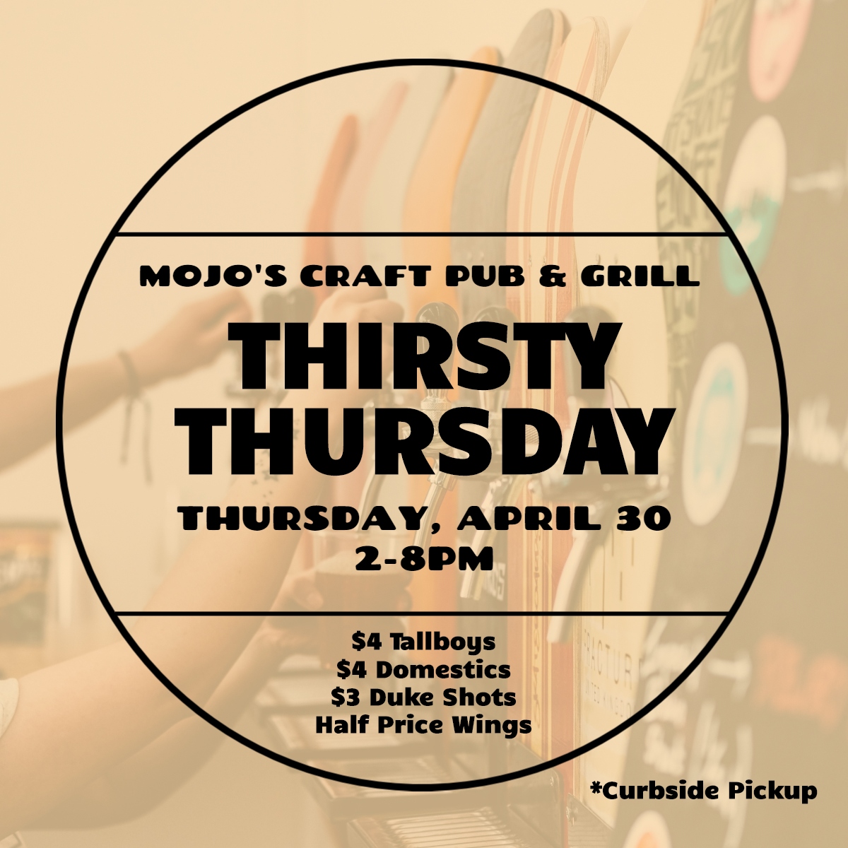 Give us a call at 403-329-0123 to place your order for curbside pickup! We've got half price chicken wings, $4 tallboys, $4 domestic bottles, and $3 Duke Shots (Cinnamon Whiskey, Burt Reynold's, Moscow Mules)!