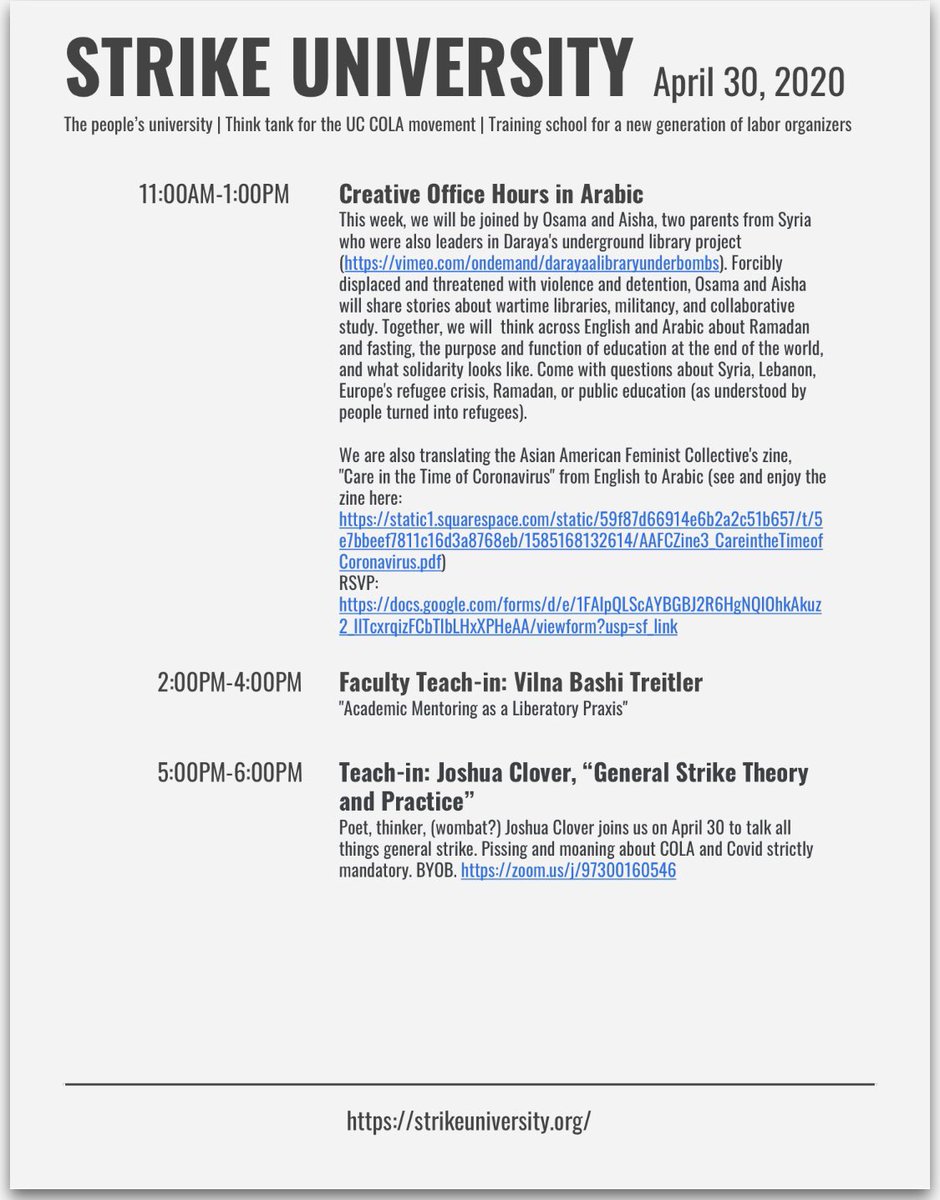 Today’s calendar of events. For more information and to rsvp, visit strikeuniverity.org