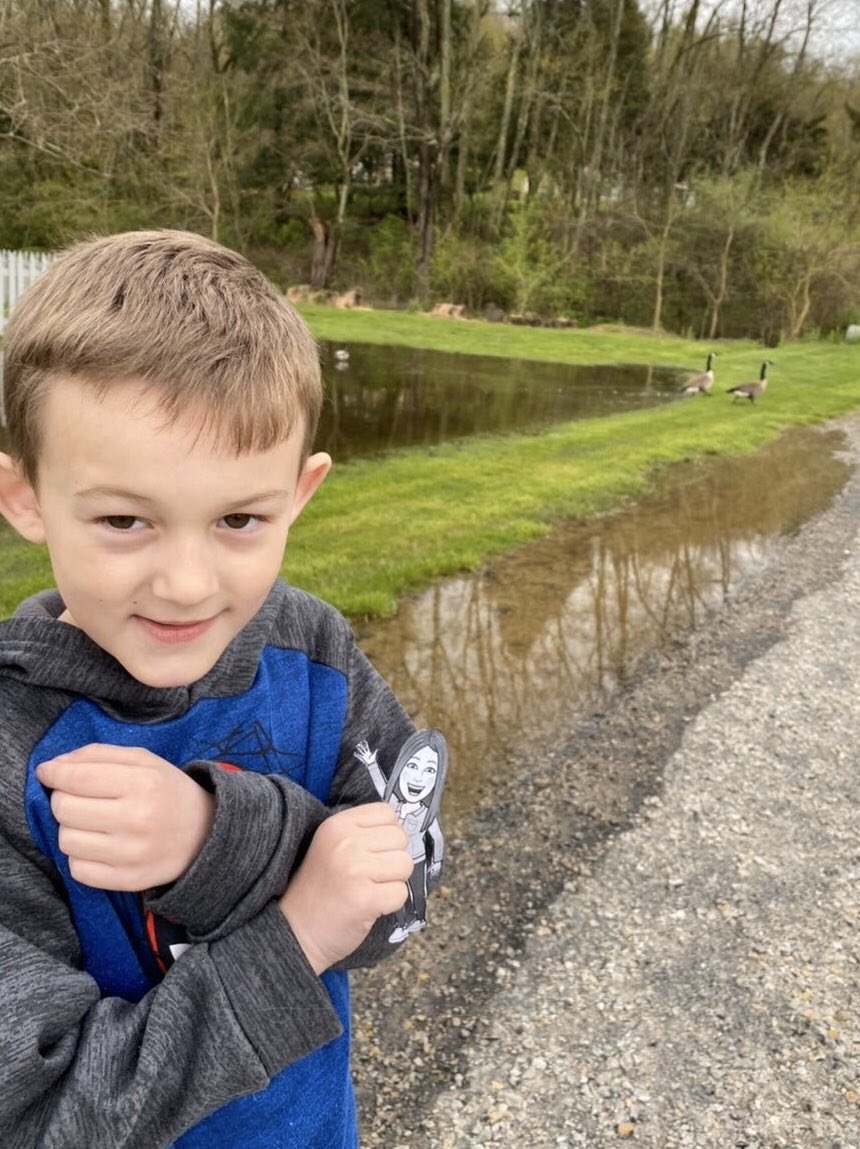 BSanders3421's tweet photo. Living in the lap of luxury... well, #FlatSanders is at least! 😂 Enjoying some outside time on the 🛴 w/ Kat &amp; at the 🦆 pond w/ Deacon. Then, Kat gave #flatteacher a 💅. Followed by a stay in the most lavish room at Barbie Mansion (thanks Ryver!)👑😎 @JoeWalkerES #Mc3G https://t.co/XVNhkoI8MU