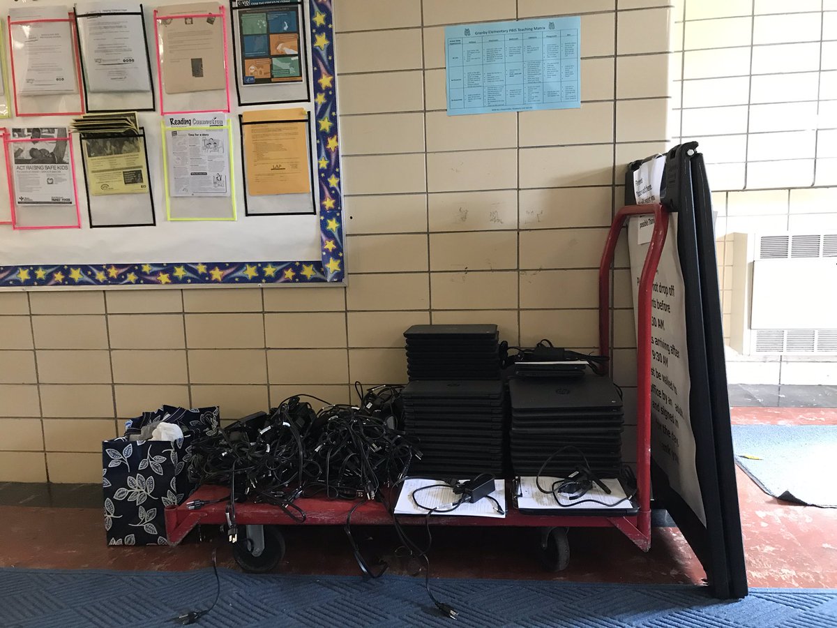 Kverhapp's tweet image. We have been so excited to check out over 95 Chromebooks to our Granby families. @NPSchools #learninginplace