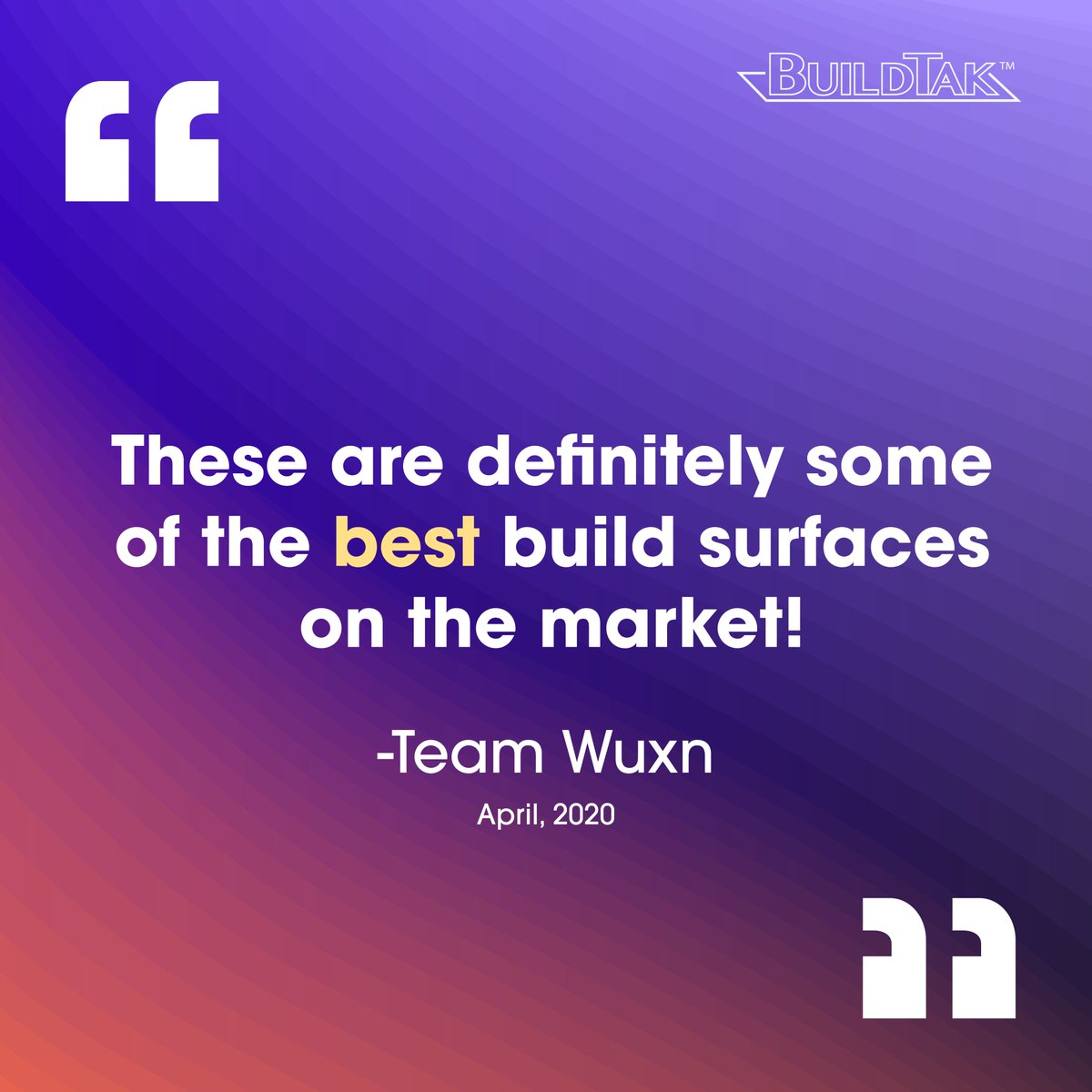 BuildTak's tweet photo. There's 3D printing, then there's 3D printing with BuildTak.
Have you tried BuildTak?
#3DPrinting #BuildTak #Testimonials #PrintSurface #Thursday #ThursdayThoughts #ThursdayMotivation #Create #Build #Tech #Technology https://t.co/Mr5VIlhSpH