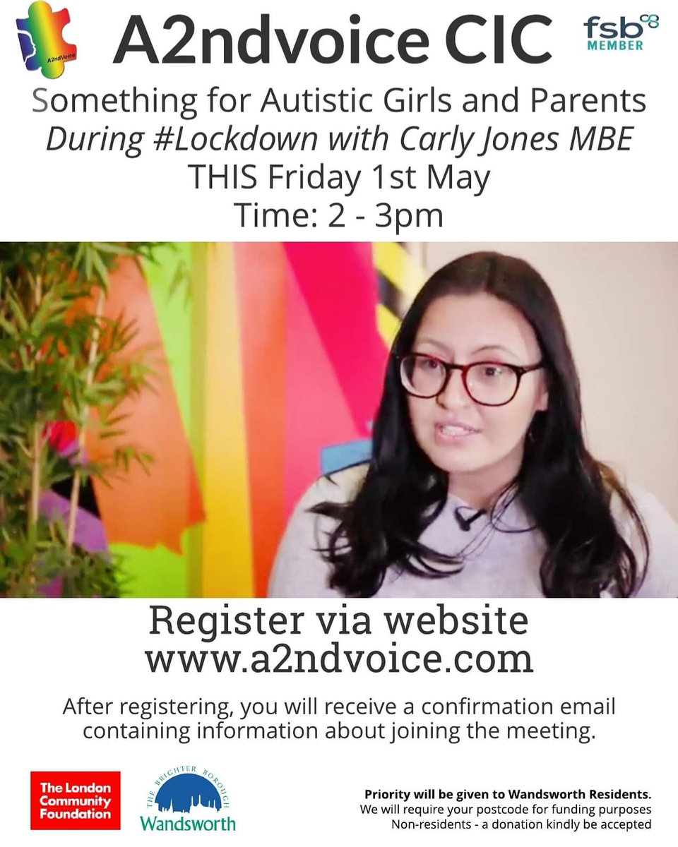 BobbVenessa's tweet photo. Tomorrow with @A2ndVoice with @CarlyJonesMBE from 2 to 3pm #ASCGirls and #ParentsToo during #lockdown @wandbc @weareBATCA @tootingnewsie @WBCYouthCouncil @NHSEngland @BBCWomansHour @CherylGillan @Autism @Head_Limpsfield https://t.co/aeI9SnmUID