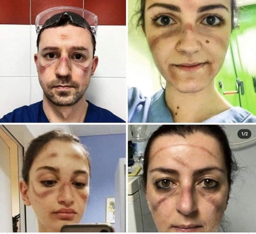 On the left, Squadron Leader Brian Lane, at the height of the Battle of Britain. On the right, four NHS staff at the end of their shifts this week. Different times, different enemies, but the strain of combat shows on all their faces.  #NHSFinestHour #thankyouNHS