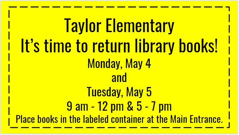 Taylor_Library's tweet photo. @Taylor_Tigers It's time to return your library books! https://t.co/ahQFjZ8Vjk