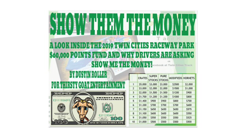 "Show Them The Money" - By Dustin Roller For Thirsty Goat Entertainment:

Dustin looks into the Twin Cities Raceway Park 2019 $60,000 Points Fund and drivers concerns about not receiving payments.  You can read the article here: thirstygoatblog.com/?p=396

#Dirt #TCRP #PointsFund