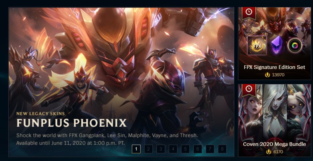 FPX Worlds skins for Lee Sin, Malphite, Vayne, Thresh, and