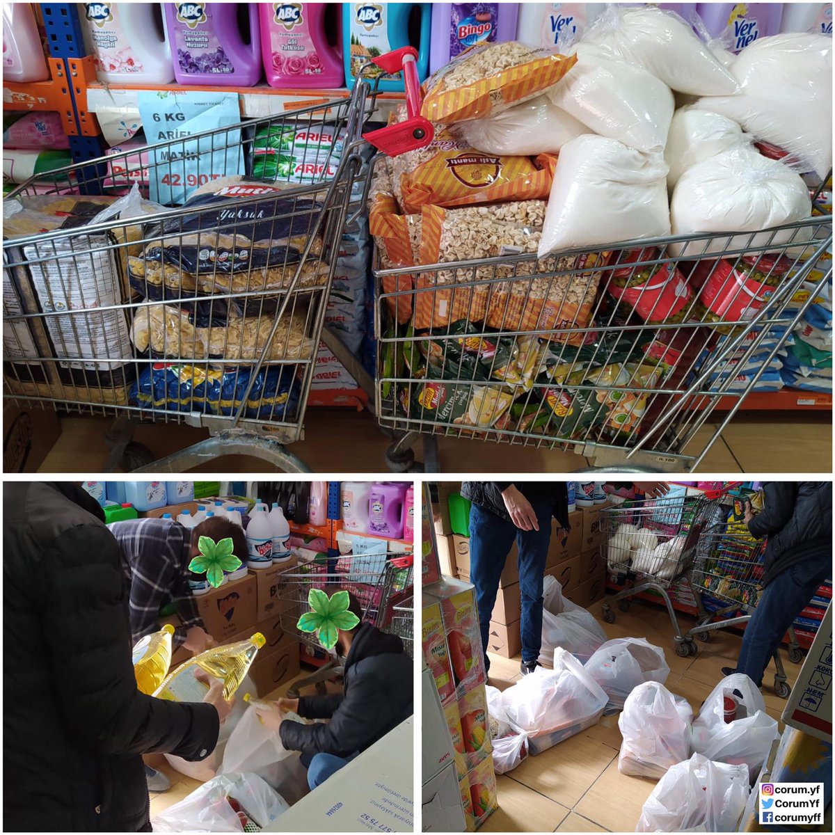 CorumYf's tweet photo. Hayırlı akşamlar efendim 🍀
▶️Bugün 13 aileye erzak desteği sağlandı.
10 aile için alışveriş,
 50₺ değerinde market kartları,
Hayırseverimizin hazırladığı 2 erzak kolisi, 
1 adet alışveriş çeki, 
Bir başka hayırseverimizin et yardımı da kalabalık nüfuslu bir aileye ulaştı😊 https://t.co/81239n1ePw
