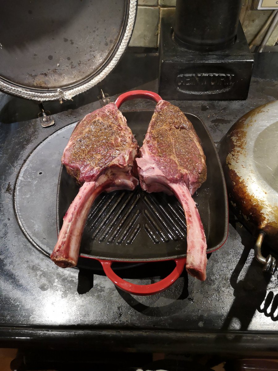 jcnicholson1's tweet photo. @jamesmartinchef Tomahawks from @DavidMooreFB with salt and oxo cube rub served with homemade chips and green beans. For my sons 20th birthday. https://t.co/w3e023spAN