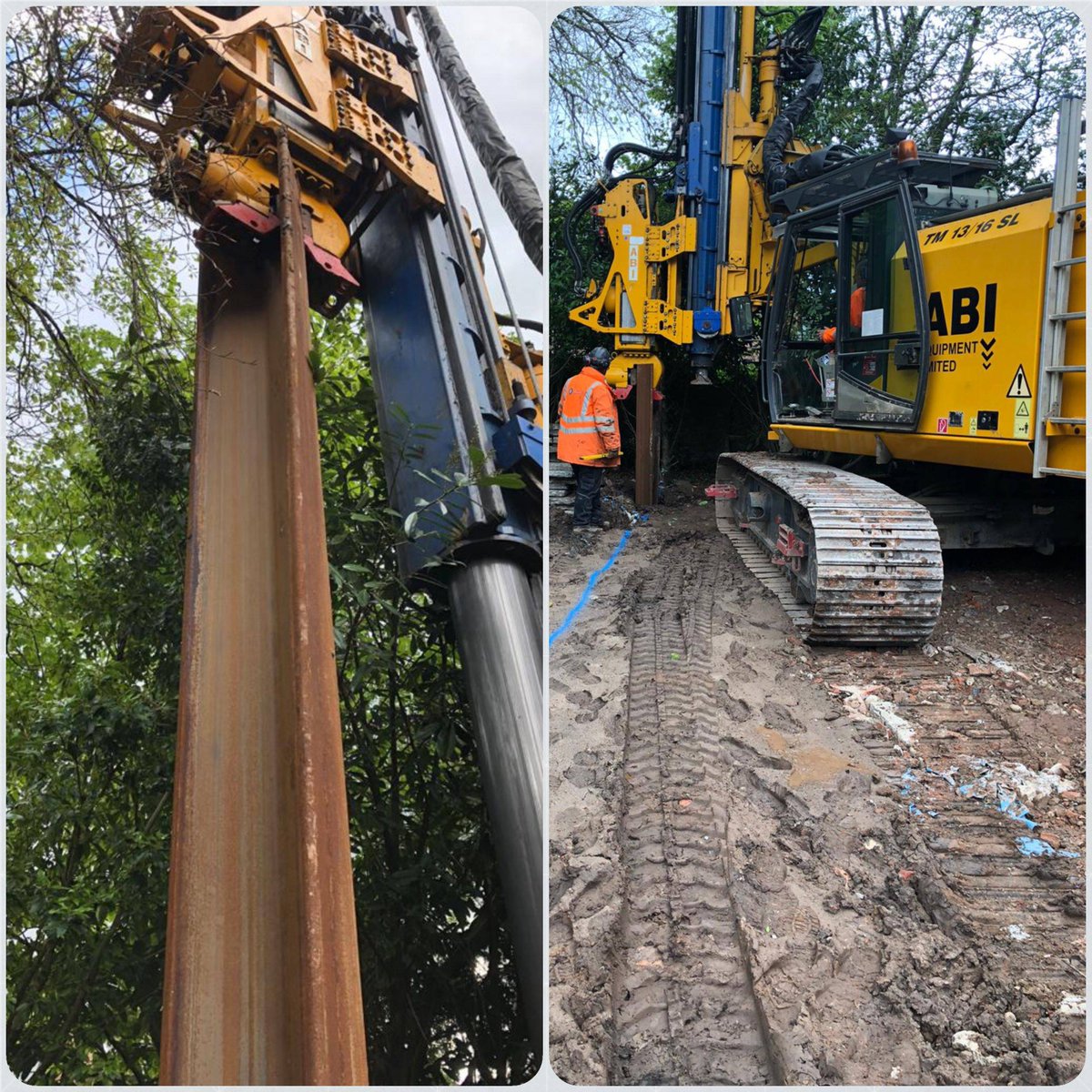 DWM_Civils's tweet photo. First pile installed after pre-augering in Wilmslow. ABI 13/16-SL performing well with MRZV 17VV variable moment hammer. All works operating within the noise and vibration limits set for the project. #deliveryingprojects #keepingyourdistance https://t.co/FZc7HbRV8q
