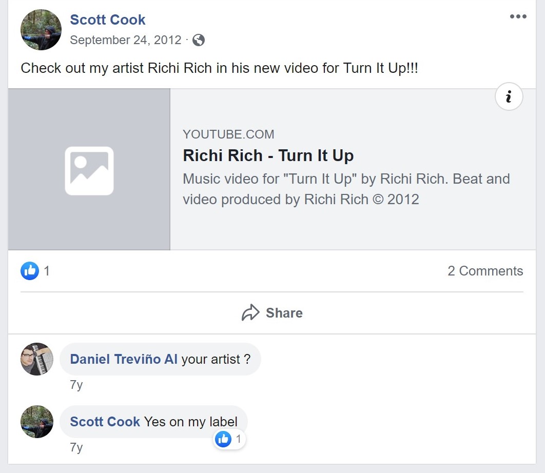 [12] A few years ago, the guy was repped by a group called SC Global Entertainment for awhile, under his rap name "Richi Rich." His manager was Scott Cook.