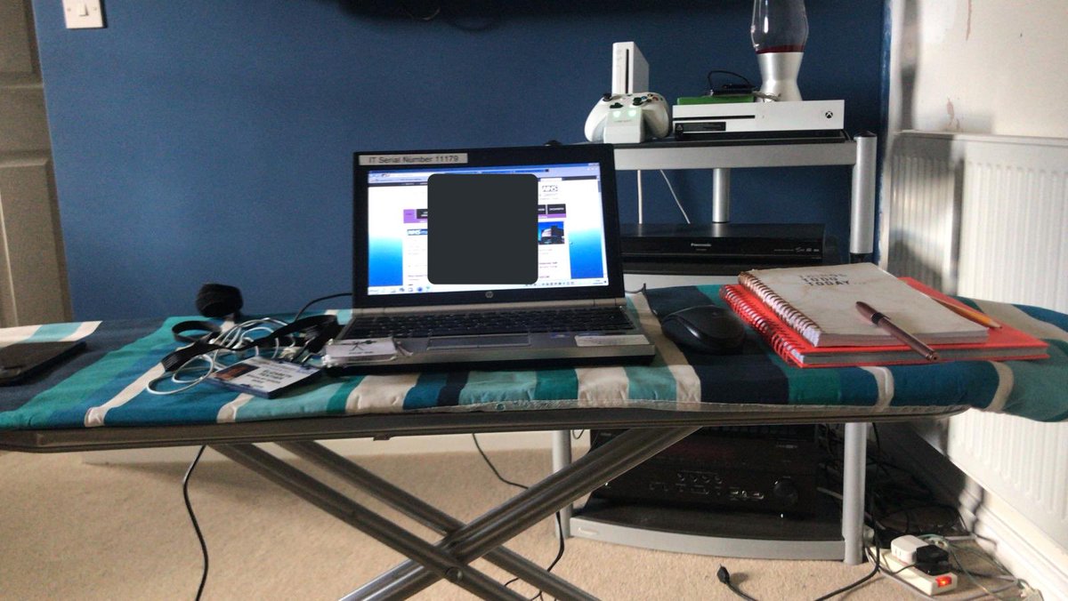 Debpearad's tweet photo. Hats off #teamHDFT @riponmum for creating a working from home space when all other rooms are full of the 4 boys in her life! 👏👏👏
#ingenious #rightheight #nevermindtheironing  @SzCathy @kirstyhowells8 @GemmaScoffin @Samanth34495686 @bethanhowlett @RChillery https://t.co/VT78GWUyv7