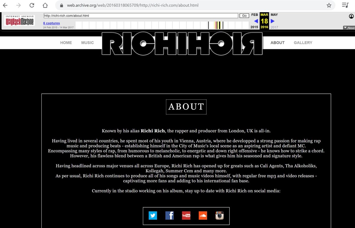 [14] Richi Rich had a website. The archives show that he was also stating he's from London, UK. And this is from years ago, mind you. Additionally, the bio reads "He spent most of his youth in Vienna, Austria."