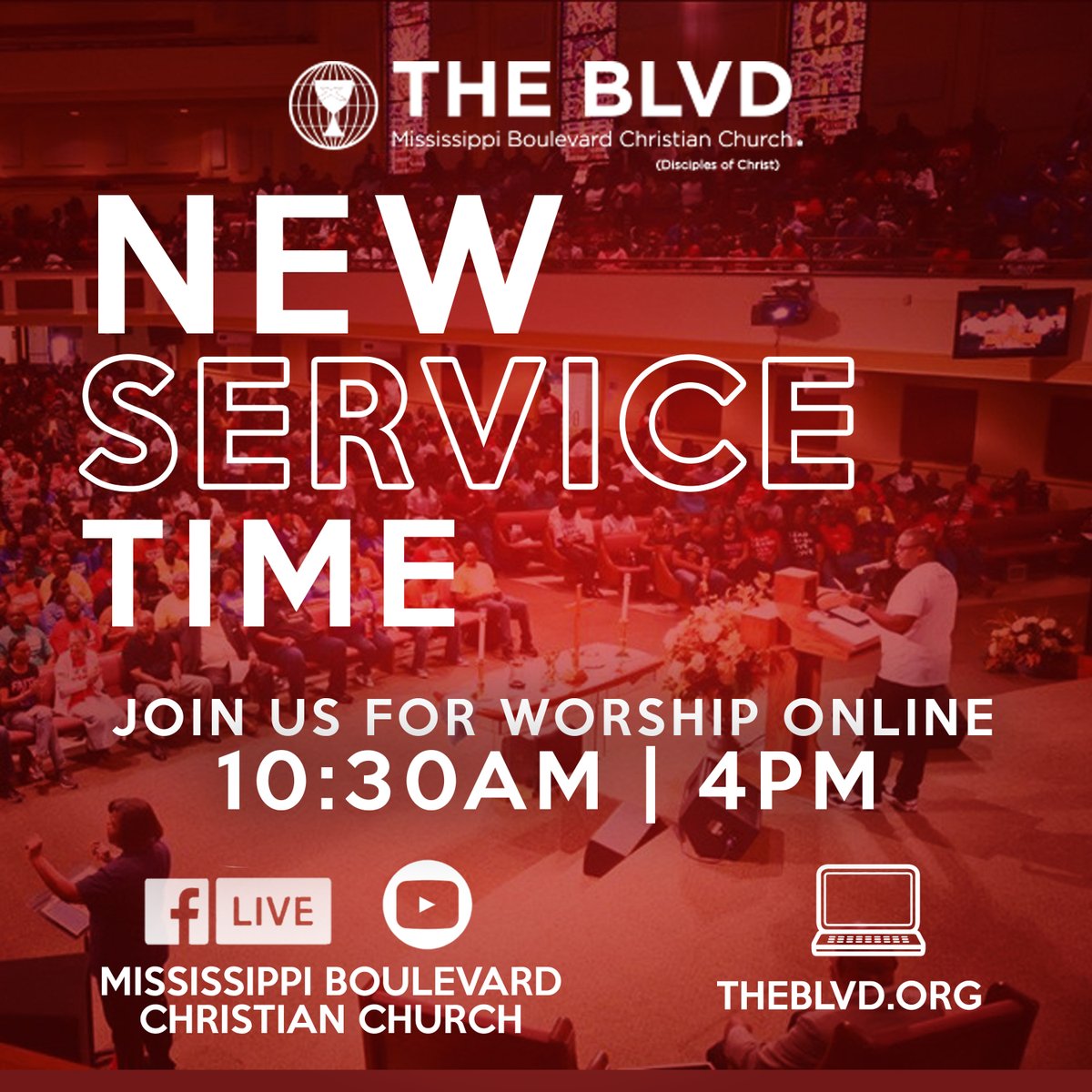 BLVD Family, we're excited to offer a second online service time beginning THIS Sunday, May 3rd!

You can join us for services of worship and fellowship at 10:30 a.m. and 4 p.m. on Facebook, YouTube, and TheBLVD.org.

See you Sunday! #BLVDConnect #TheBLVDMemphis