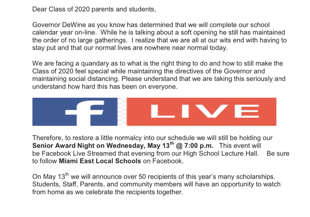 MiamiEastHS's tweet photo. Senior Awards will be Live-streamed https://t.co/wF1RjJXQ3T
